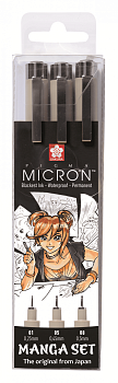 Набор капиллярных ручек SAKURA Pigma Micron Manga 3 шт (0.25 мм, 0.45 мм, 0.5 мм) Черный MPPOXSDKMAN3