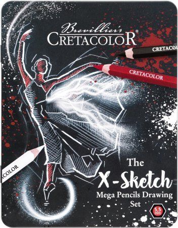 Набор карандашей CRETACOLOR The X-Sketch Mega 12 шт, увеличенные, мет.пенал CR40084