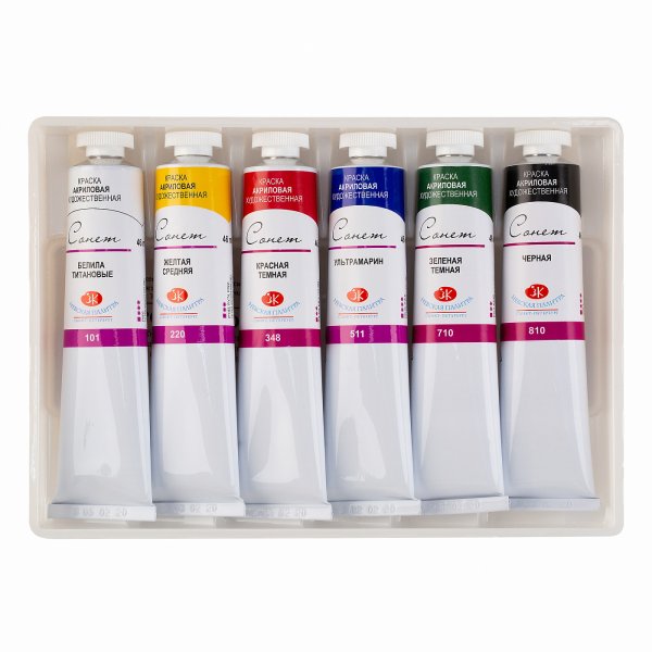 Набор акриловых красок СОНЕТ 6 шт х 46 мл, картон/коррекс NP-28411325
