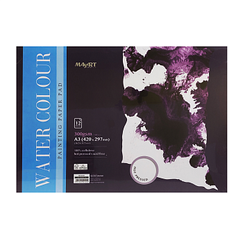 Альбом для акварели MayArt 300 г/м2 A3 420 x 297 мм 12 л, 100% целлюлоза, Сатин, склейка MA00191