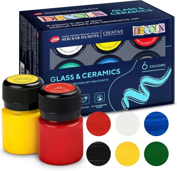 Набор акриловых красок по стеклу/керамике DECOLA 6 шт х 20 мл, картон NP-4041026