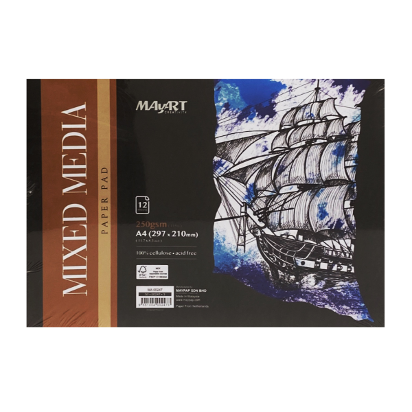 Альбом для смешанных техник MayArt 250 г/м2 A4 297 x 210 мм 12 л, 100% целлюлоза, склейка MA00247