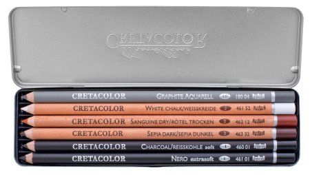 Набор для эскизов CRETACOLOR Primo Basic 6 предметов, мет.пенал CR40006