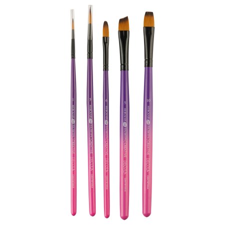 Набор кистей из двухцветной синтетики DECOLA №4, 5 шт (круглая, короткая ручка №1, 5, плоская, короткая ручка №10, скошенная, короткая ручка №5, овальная, короткая ручка №6) NP-11245408