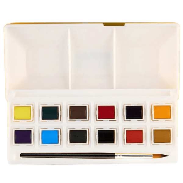 Набор акварельных красок Стихия кюветы 12 цветов, пластиковый пенал MPST02000