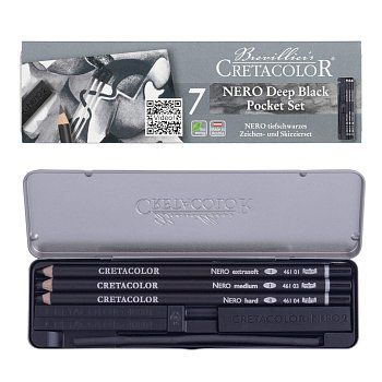 Набор для эскизов CRETACOLOR Nero Deep Black 7 предметов, мет.пенал CR40008
