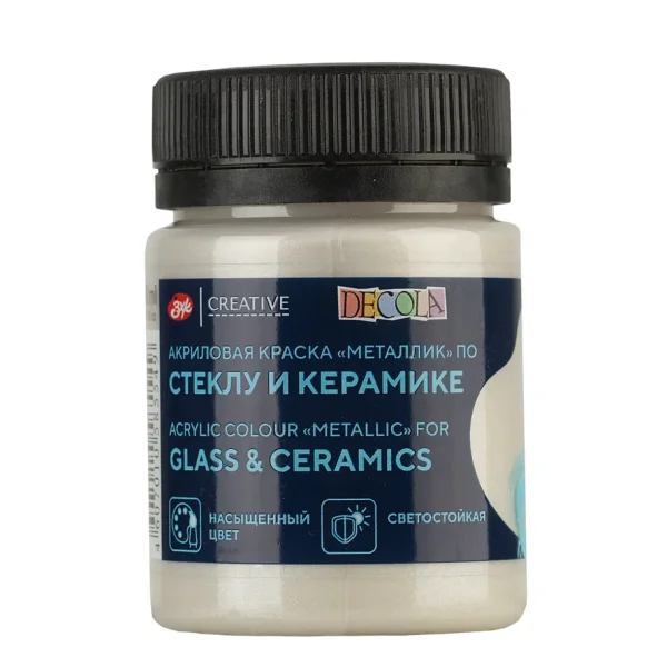 Краска акриловая по стеклу/керамике DECOLA банка 50 мл, 966 Серебро NP-4028966