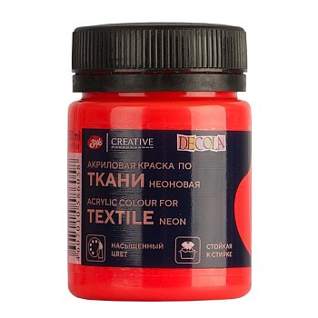 Краска акриловая по ткани DECOLA флуоресцентная (неоновая), банка 50 мл, 331 Красная NP-5128331