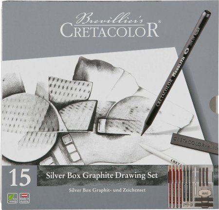 Набор для графики и эскизов CRETACOLOR Silver Box Graphite 15 предметов, мет.пенал CR40018