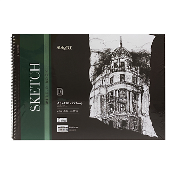 Скетчбук MayArt 200 г/м2 A3 420 x 297 мм 15 л, экстрабелые листы, на гребне MA00031