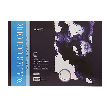 Альбом для акварели MayArt 300 г/м2 A3 420 x 297 мм 12 л, 100% целлюлоза, Фин, склейка MA00186