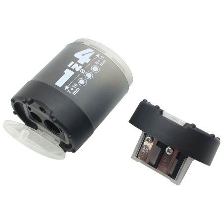 Точилка KUM 4-in-1 K4 Black, 4 отверстия, пластиковая, контейнер с крышками, черная KUM-1028371