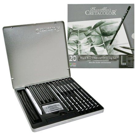 Набор для рисования углем CRETACOLOR Black Box Charcoal 20 предметов, мет.пенал CR40030