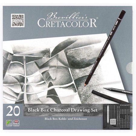 Набор для рисования углем CRETACOLOR Black Box Charcoal 20 предметов, мет.пенал CR40030