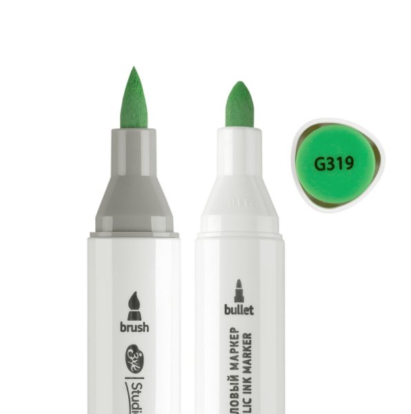 Маркер акриловый двусторонний СОНЕТ перо кисть/пуля 1 шт G319 зелёный NP-273-G319