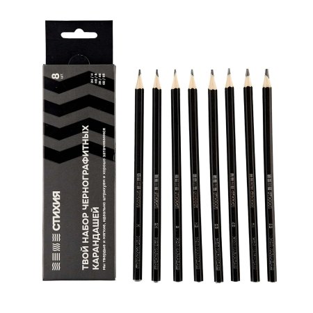 Набор чернографитных карандашей Стихия 8 шт в картонной упаковке MPST03007