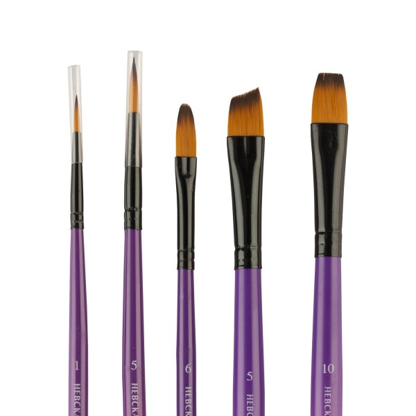 Набор кистей из двухцветной синтетики DECOLA №4, 5 шт (круглая, короткая ручка №1, 5, плоская, короткая ручка №10, скошенная, короткая ручка №5, овальная, короткая ручка №6) NP-11245408