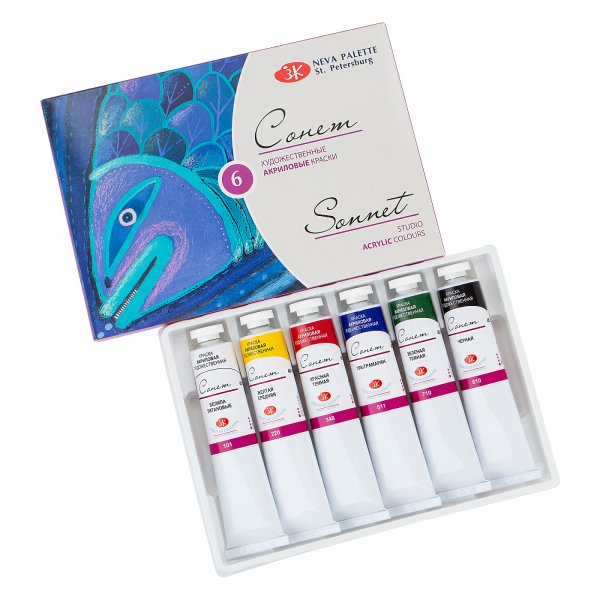 Набор акриловых красок СОНЕТ 6 шт х 46 мл, картон/коррекс NP-28411325