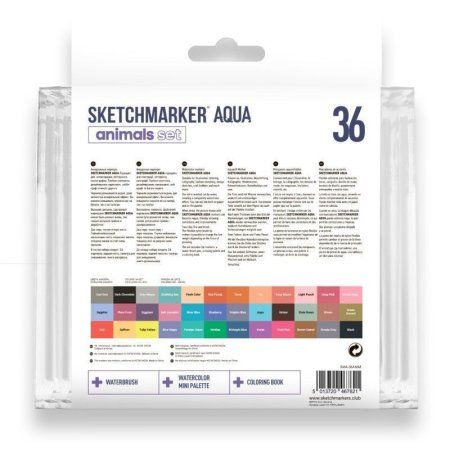 Набор акварельных маркеров SKETCHMARKER Aqua Animals 36 цв MPSMA-36ANIM