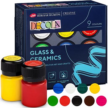 Набор акриловых красок по стеклу/керамике DECOLA 9 шт х 20 мл, картон NP-4041113
