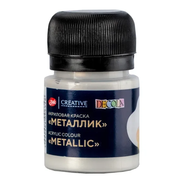 Краска акриловая DECOLA металлик, банка 20 мл, 961 Светлое серебро NP-4926961