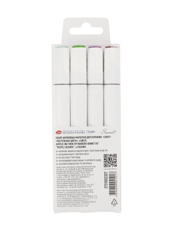 Набор акриловых маркеров СОНЕТ двусторонний, 4 цв пастельные цвета, перо кисть/пуля, блистер NP-2731032327