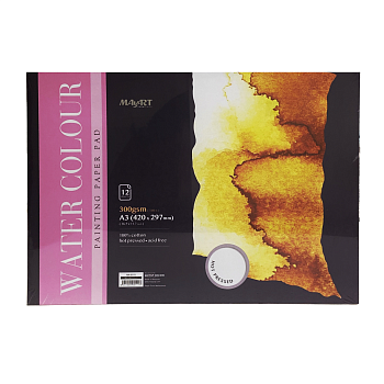 Альбом для акварели MayArt 300 г/м2 A3 420 x 297 мм 12 л, 100% хлопок, Сатин, склейка MA00111