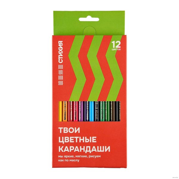 Набор цветных карандашей Стихия 12 цв в картонной упаковке MPST03001