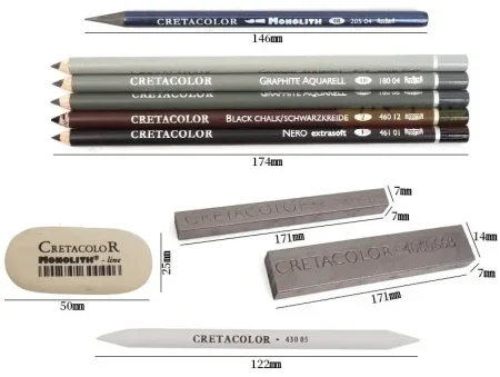 Набор для графики CRETACOLOR Artino Graphite 10 предметов, мет.пенал CR40021