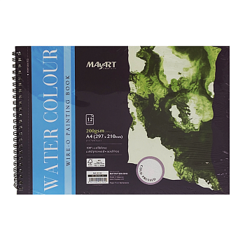 Альбом для акварели MayArt 200 г/м2 A4 297 x 210 мм 12 л, 100% целлюлоза, Фин, на гребне MA00162